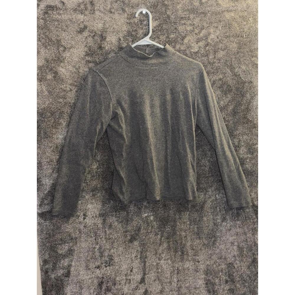 Vtg Liz Claiborne Gray‎ Mock Neck Top Sz M 100% Cotton USA